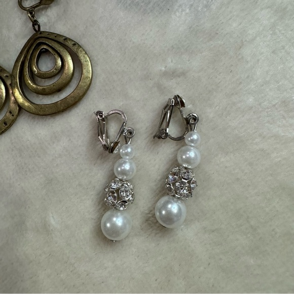 Gold and Silver Pearl Dangling Earrings Set - Picture 5 of 5